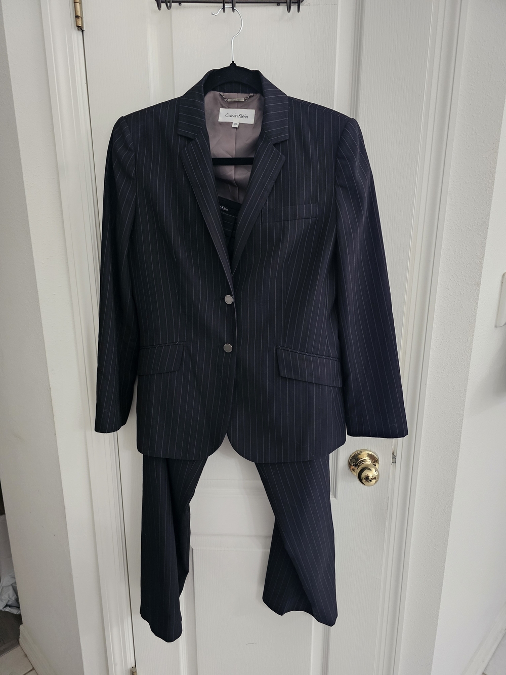 Calvin Klein Women's Navy Pinstripe Blazer and Pants